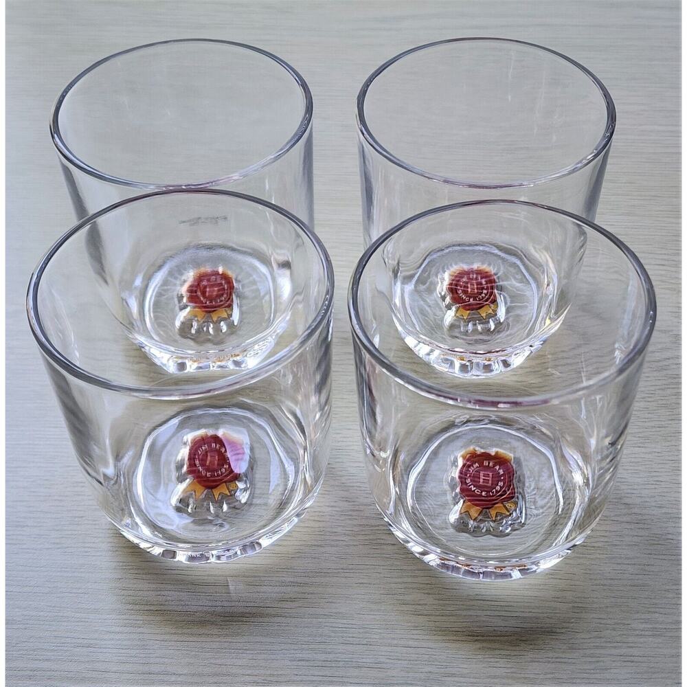 Glasses-Old Fashion/Rocks-Jim Beam Collector-Clear-Emblem on Bottom-Set of 4